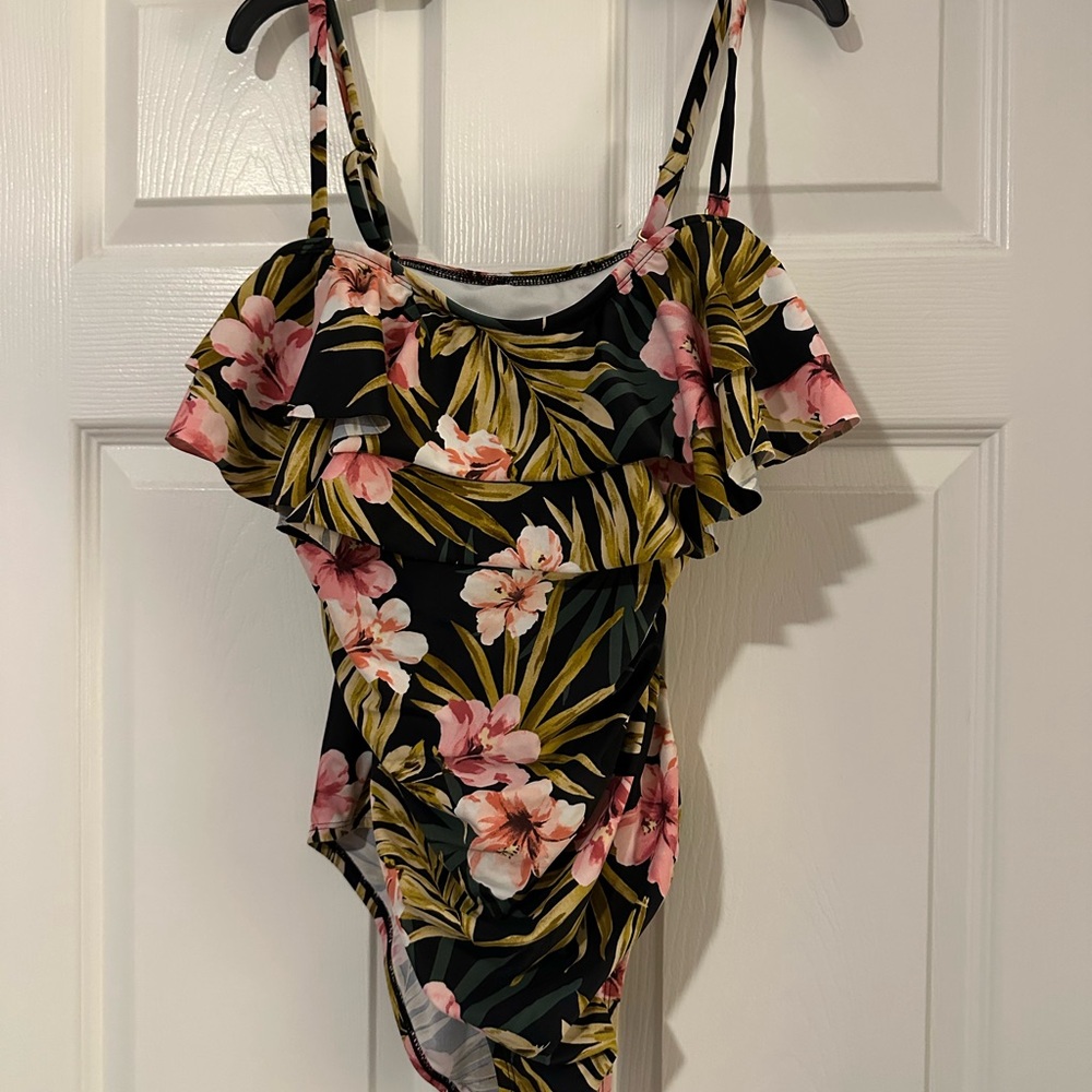 Kona Sol Black Floral One Piece Swimsuit